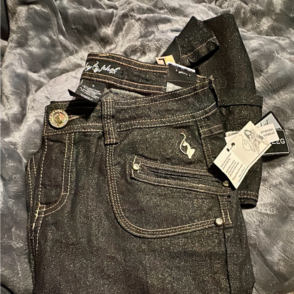 Vintage Y2K Babyphat Girlz Size 16 (girls) NWT black and gold sparkle jeans.